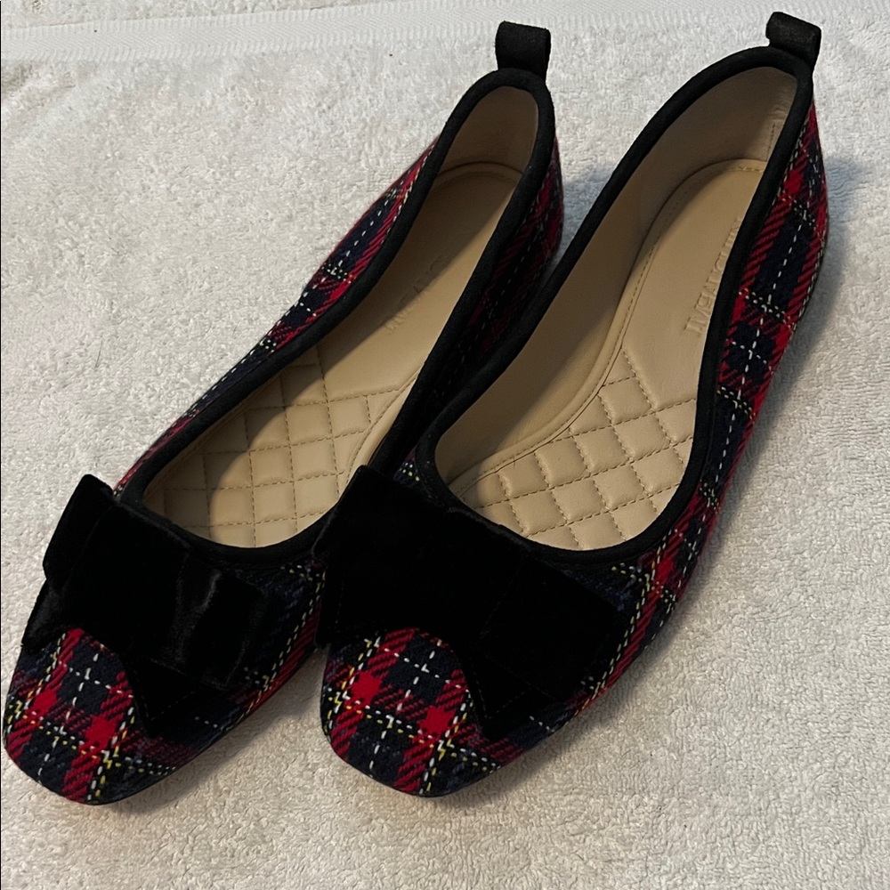 J McLaughlin Plaid Flats with Bow Accent